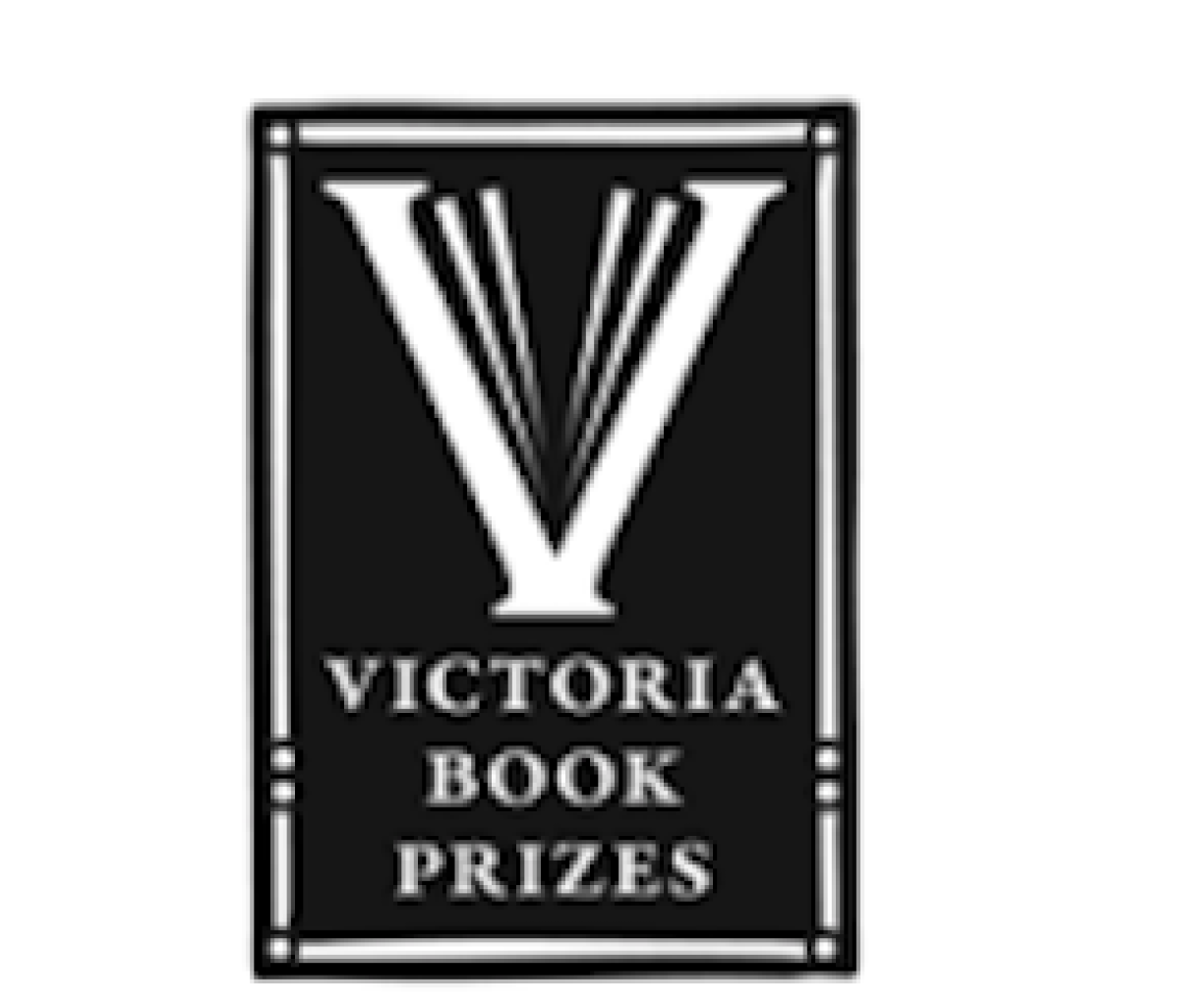 Victoria Book Prizes logo featuring a large white V on black background with text below.