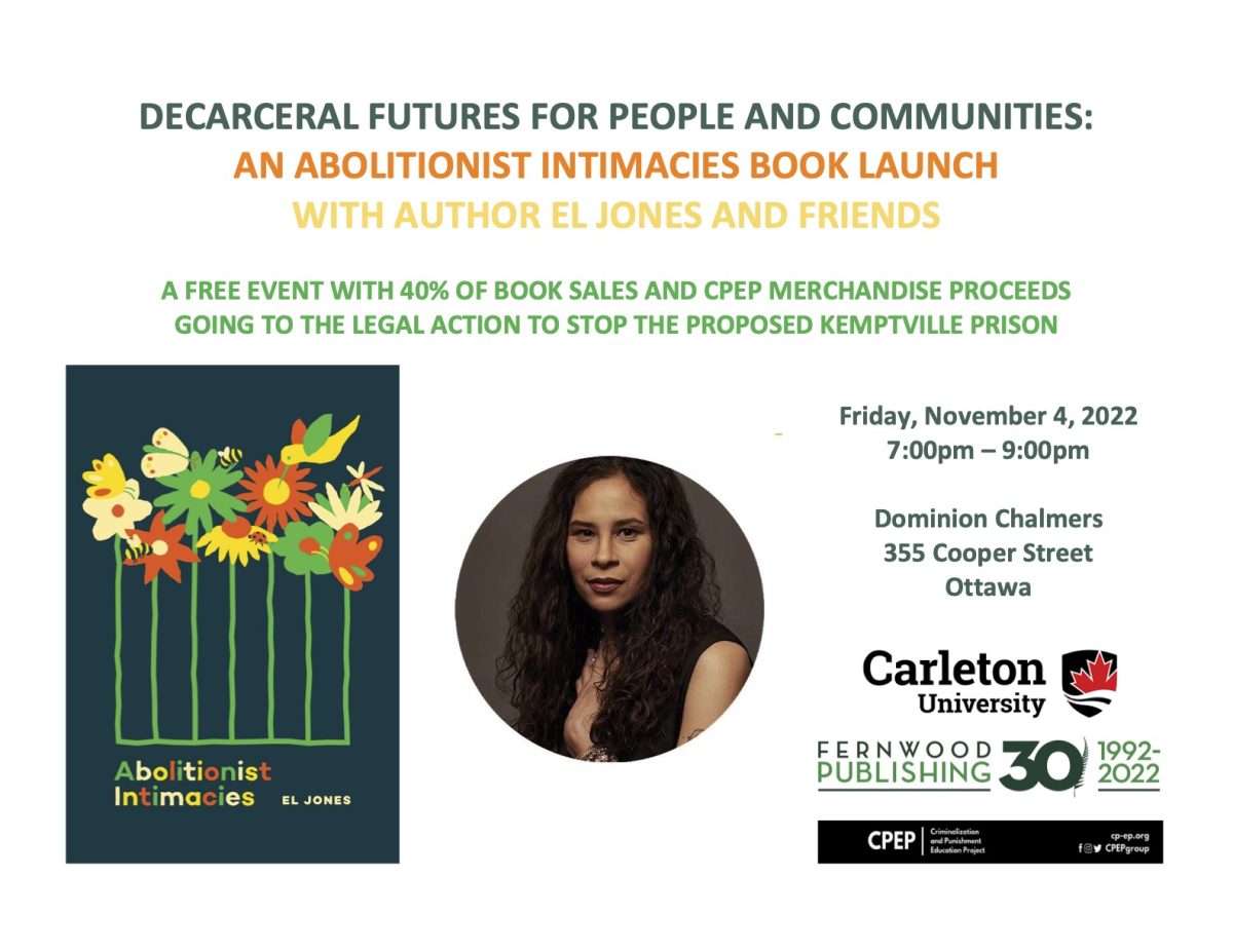Promotional poster for book launch event featuring colorful flowers artwork, author photo, event details for November 4, 2022 in Ottawa, and publisher logos.