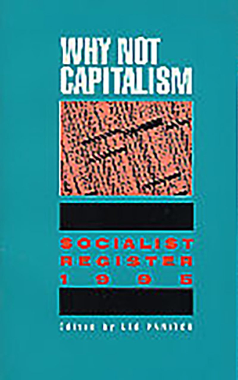 Book cover "Why Not Capitalism" with coral textured image and "Socialist Register 1905" text on teal background, edited by Leo Panitch.