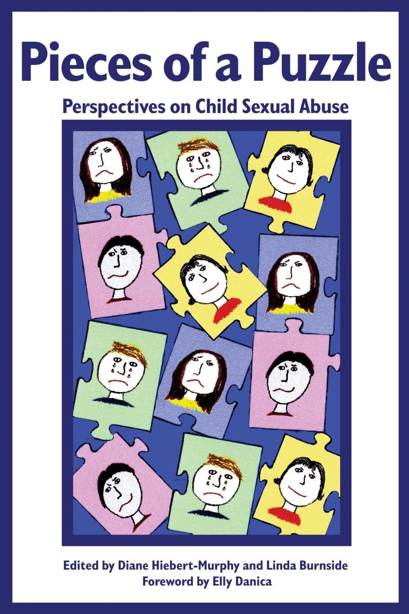 Book cover "Pieces of a Puzzle: Perspectives on Child Sexual Abuse" with puzzle pieces featuring illustrated faces of different people.
