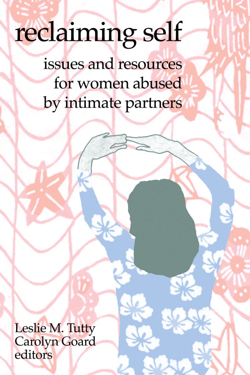Book cover for "Reclaiming Self" with illustrated person in blue floral shirt with hands raised, pink patterned background.