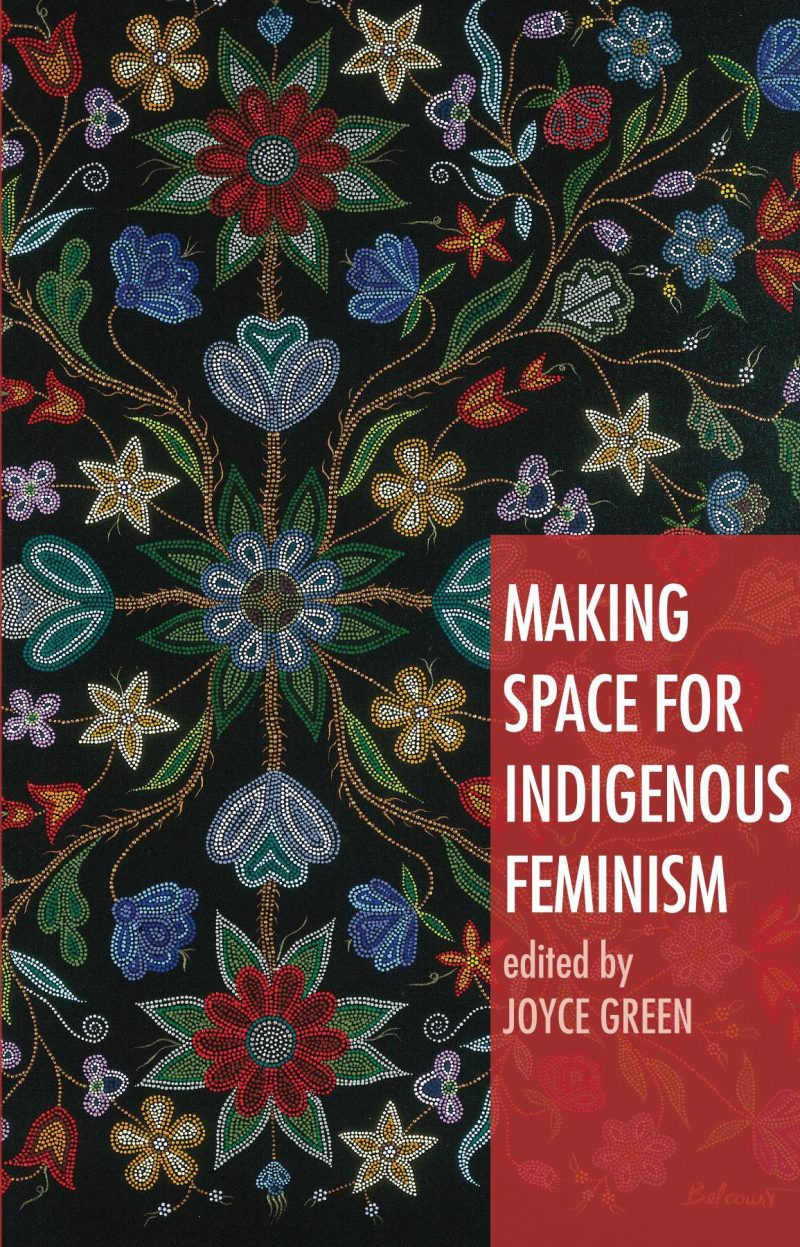 Book cover featuring Indigenous beaded floral patterns on black fabric with red panel displaying white title text and editor name.