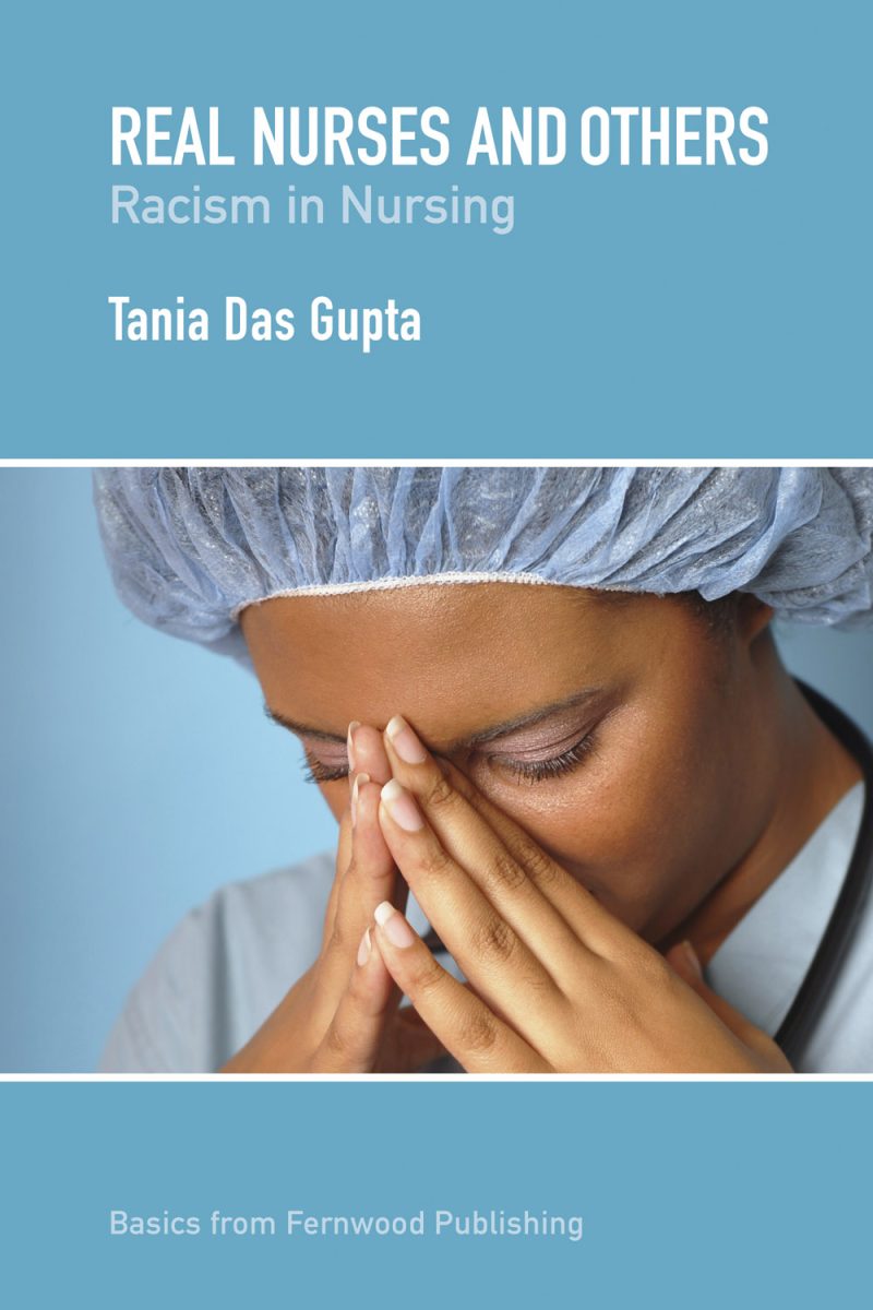 Book cover featuring a healthcare worker in blue surgical cap with hand to face against blue background.