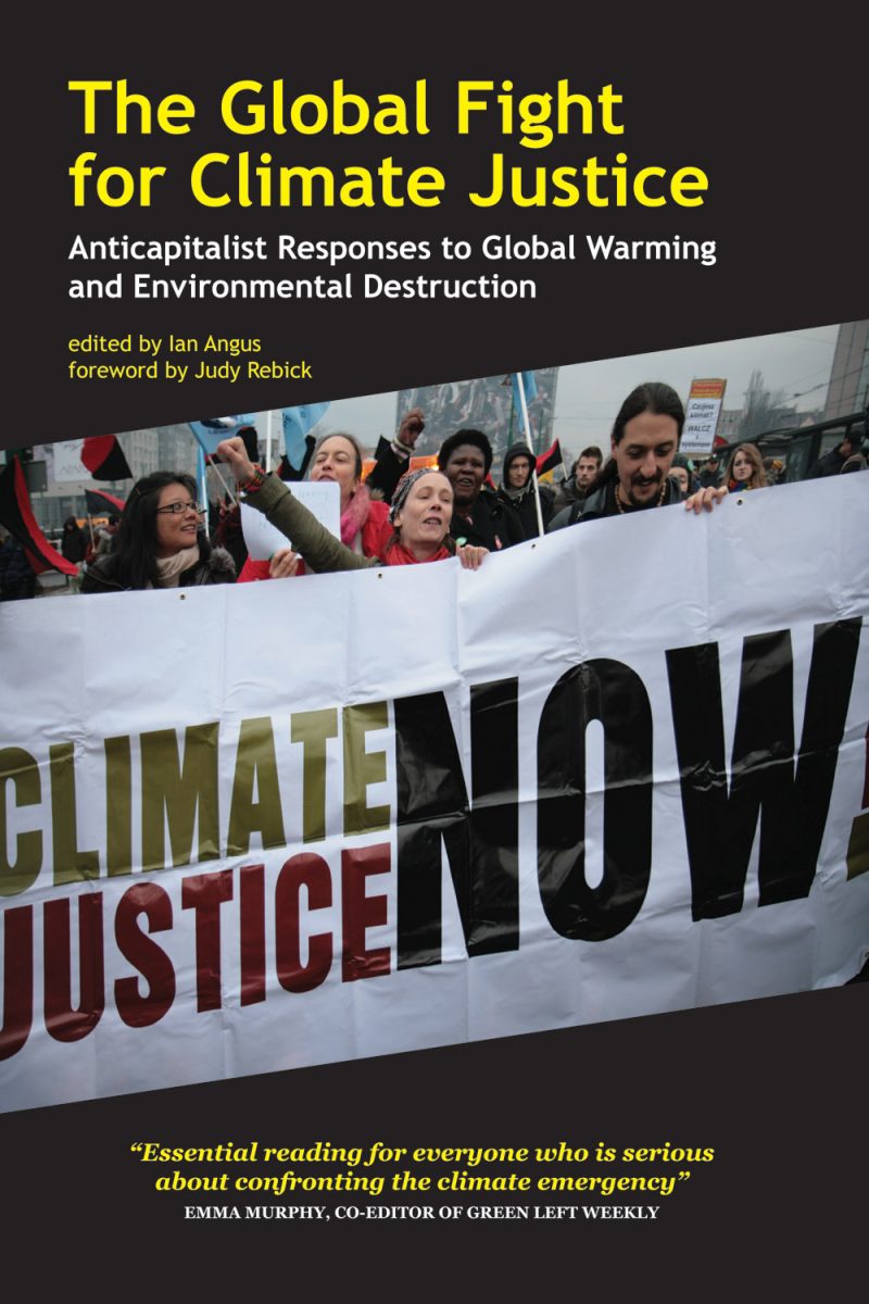 Book cover for "The Global Fight for Climate Justice" showing climate activists holding a banner that reads "Climate Justice Now"