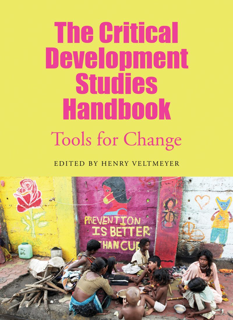 Book cover for "The Critical Development Studies Handbook: Tools for Change" edited by Henry Veltmeyer, featuring children seated against a colorful painted wall.