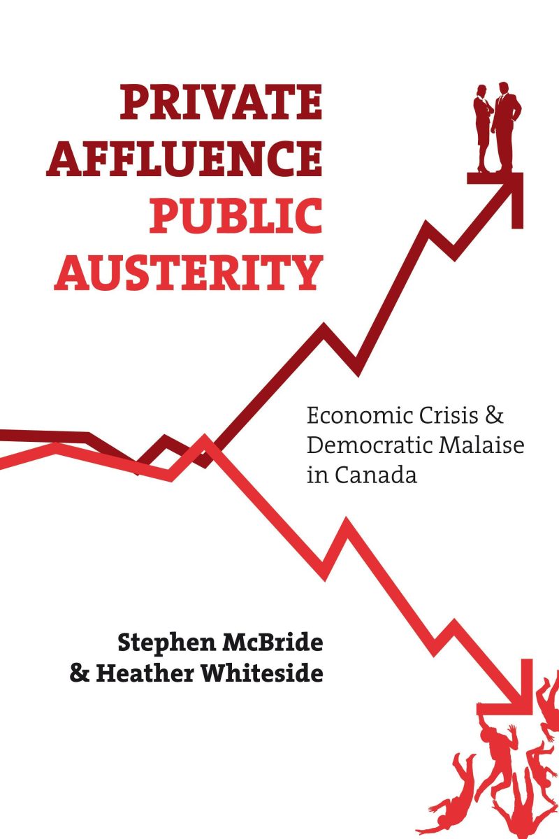 Book cover showing diverging red trend lines representing economic inequality in Canada, with title and authors' names.