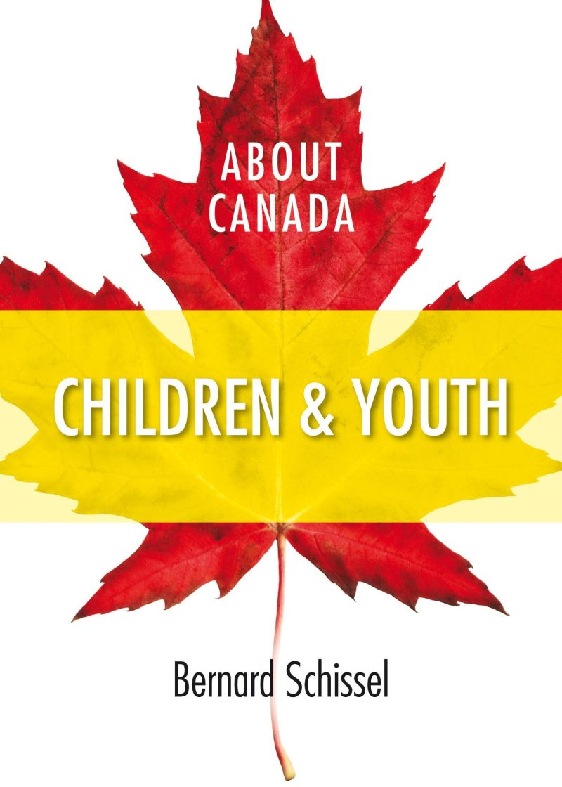 Book cover featuring a red maple leaf with "About Canada: Children & Youth" by Bernard Schissel on a white background.