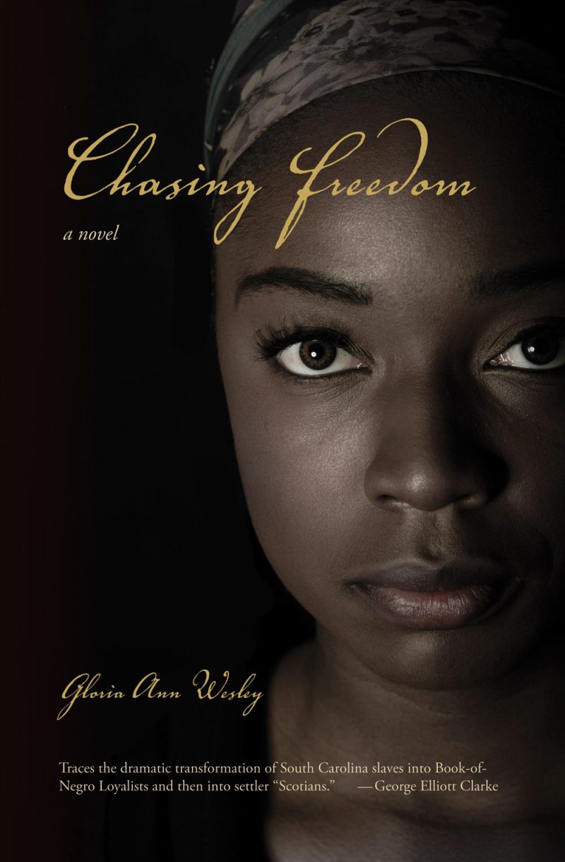 Book cover for "Chasing Freedom" by Gloria Ann Wesley featuring a close-up portrait of a person's face against a dark background with gold lettering.