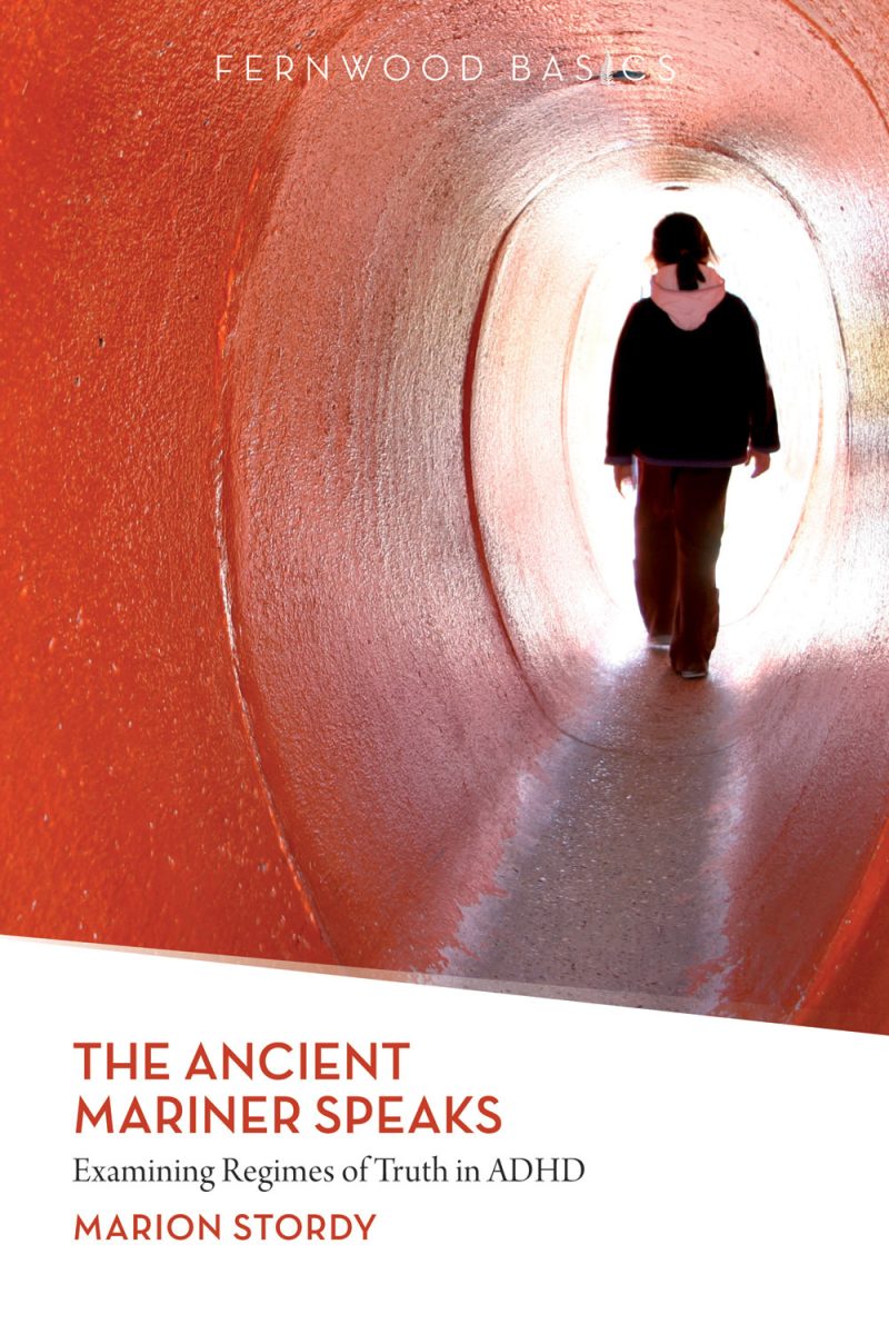 Book cover showing a person walking through a red tunnel toward bright light, titled "The Ancient Mariner Speaks" by Marion Stordy.