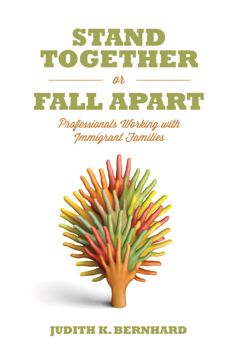 Book cover titled "Stand Together or Fall Apart" with a colorful tree illustration made of multicolored fingers in red, orange, yellow, and green tones.