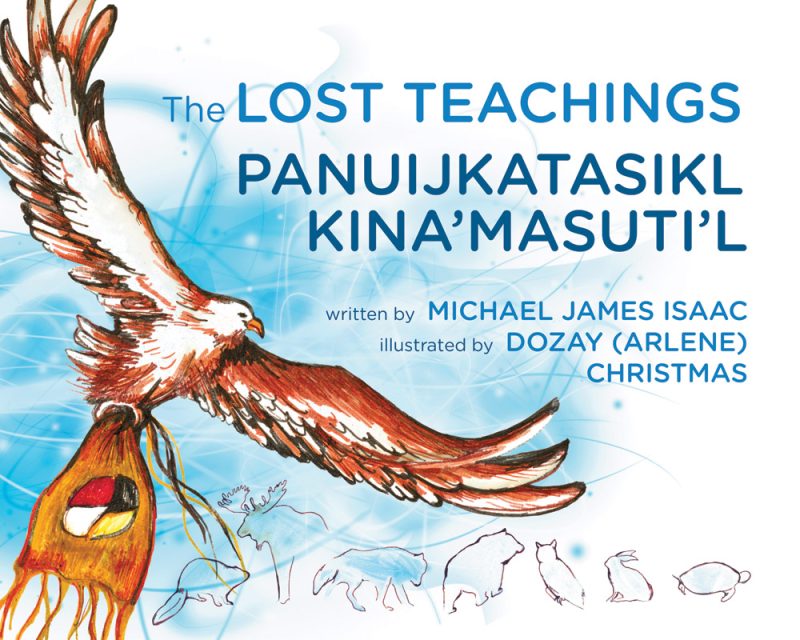 Book cover featuring a red and gold bird with wings spread, holding a decorated vessel, with animal silhouettes below against a blue watercolor background.
