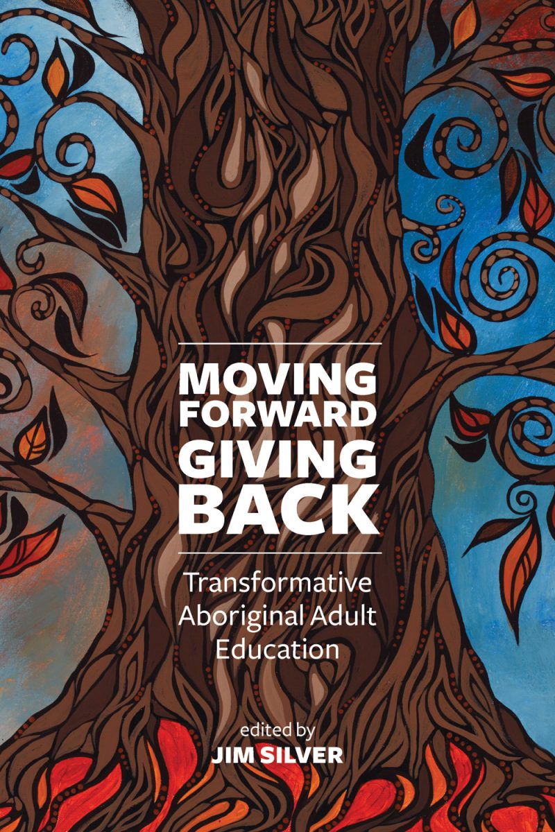 Book cover featuring a stylized tree trunk with ornamental branches and leaves in brown, blue, orange, and red against a gradient background.