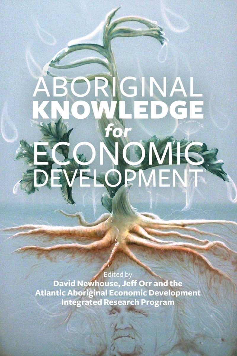 Book cover showing a plant with roots and leaves against a light blue background, titled "Aboriginal Knowledge for Economic Development"