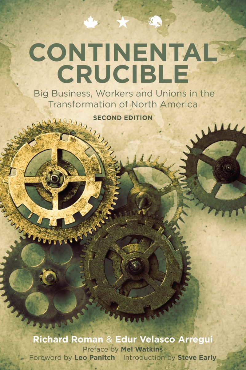 Book cover for "Continental Crucible" second edition featuring interlocking gears on a textured background with maple leaf symbols.