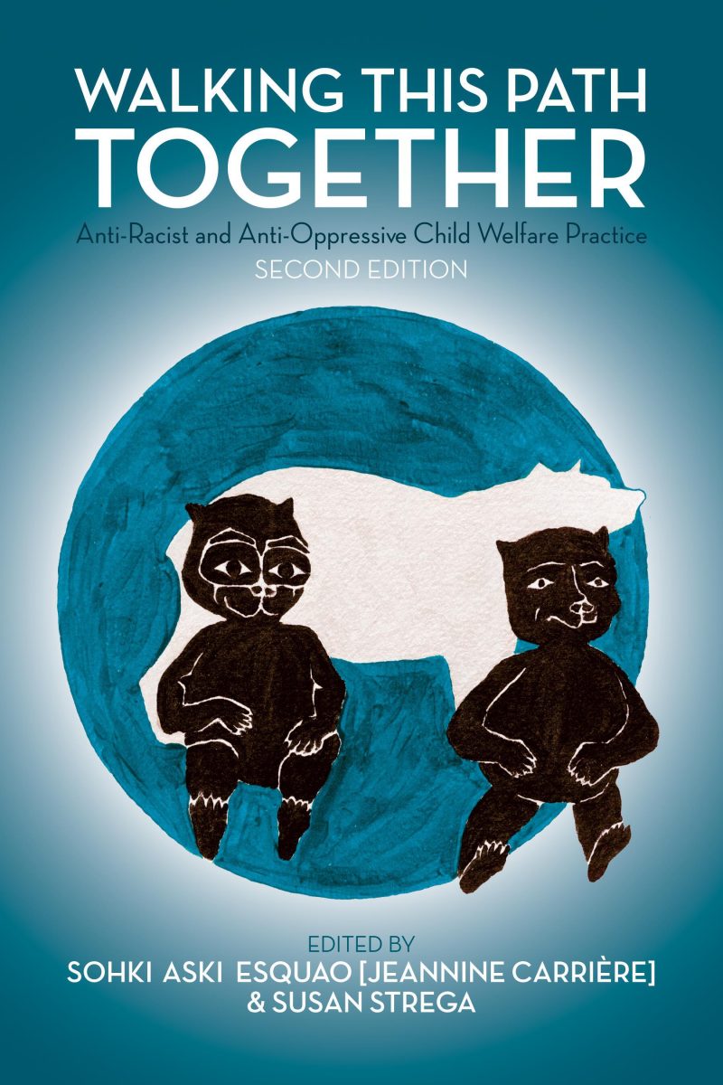 Book cover with blue background featuring two stylized Black figures holding a white flag, titled "Walking This Path Together."