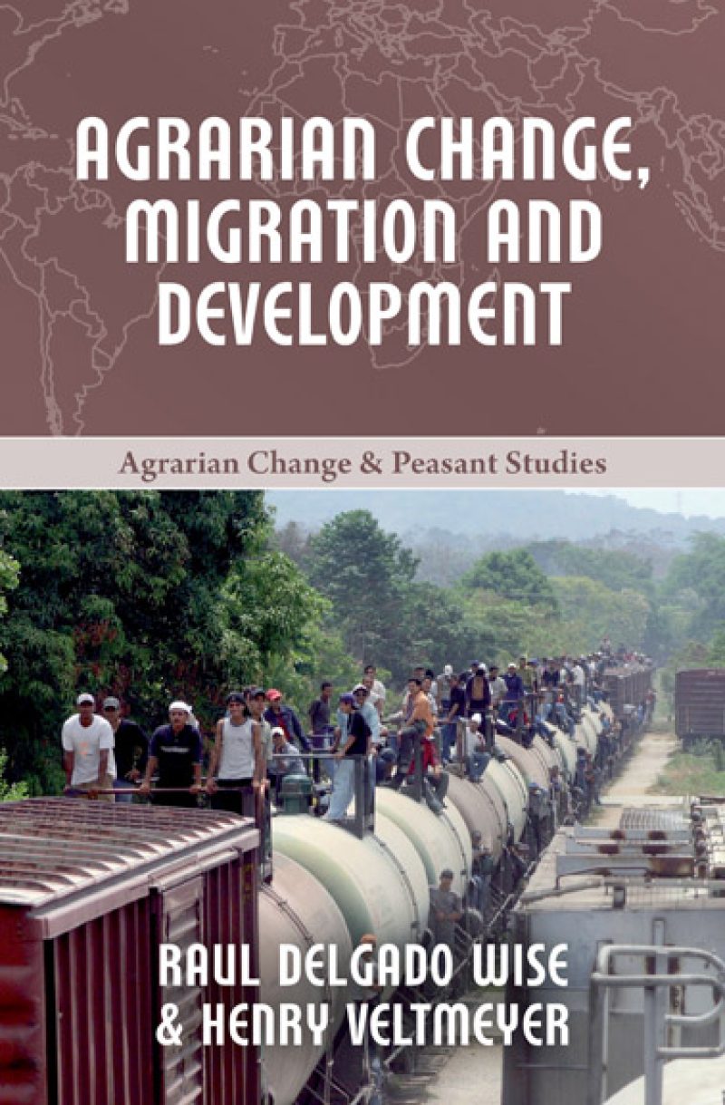 Book cover showing people boarding a train with agricultural landscape, titled "Agrarian Change, Migration and Development"