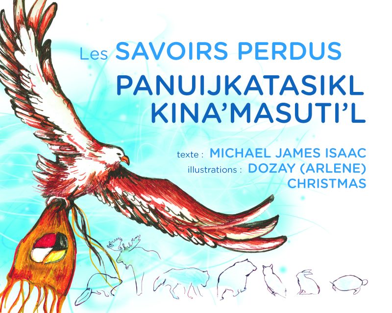 Book cover featuring a red and gold phoenix in flight against a turquoise background, with animal sketches below and French text crediting Michael James Isaac and Dozay (Arlene) Christmas.
