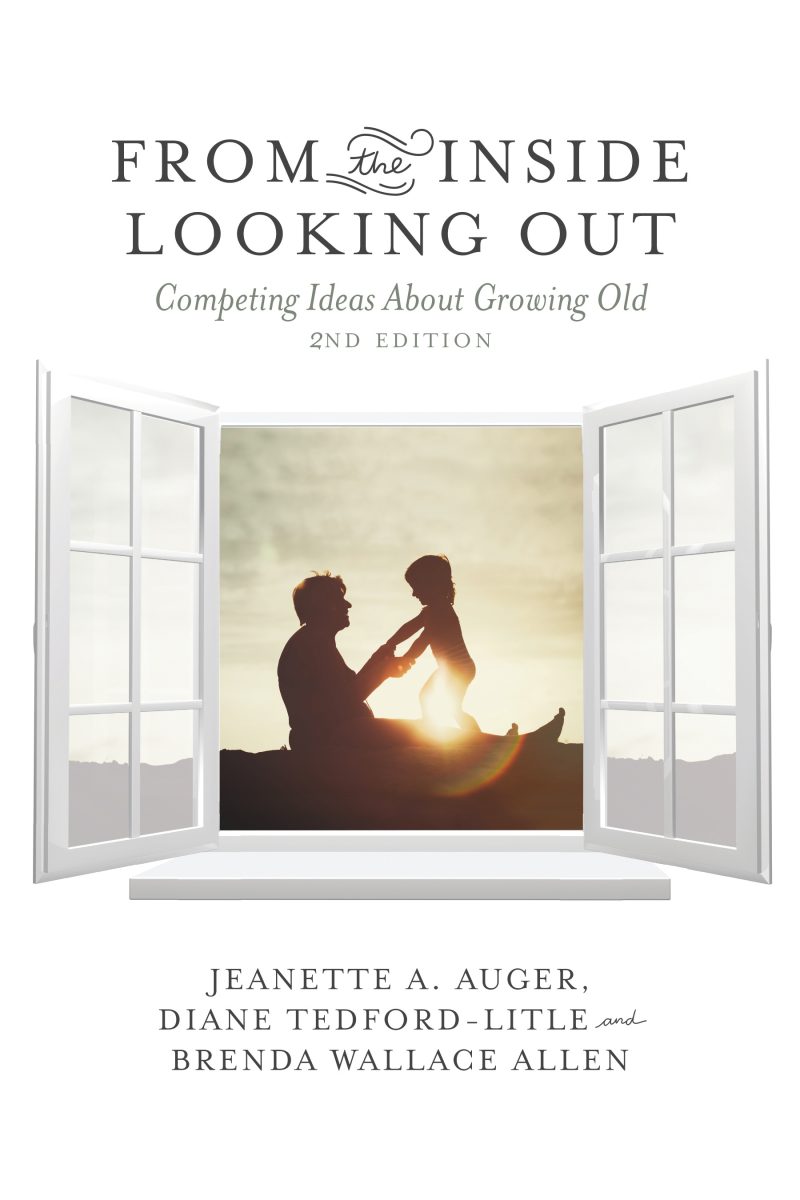 Book cover showing an open window with silhouettes of two people against a sunset, titled "From the Inside Looking Out."