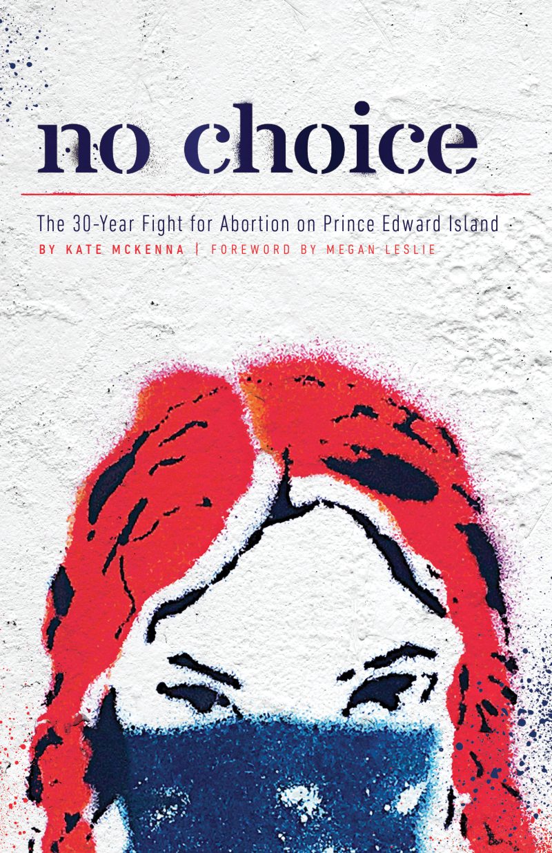 Book cover with title "no choice" featuring a portrait of a person with red hair and blue mouth covering against white background.