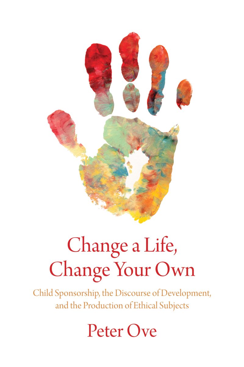 Colorful watercolor handprint in red, yellow, and green with book title and author name below.