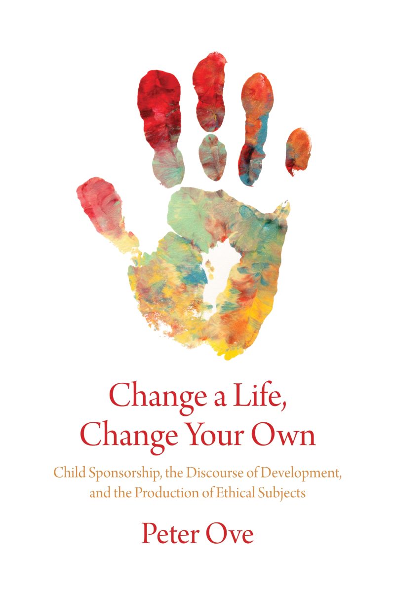 Colorful watercolor handprint in red, yellow, and green with book title and author name below.