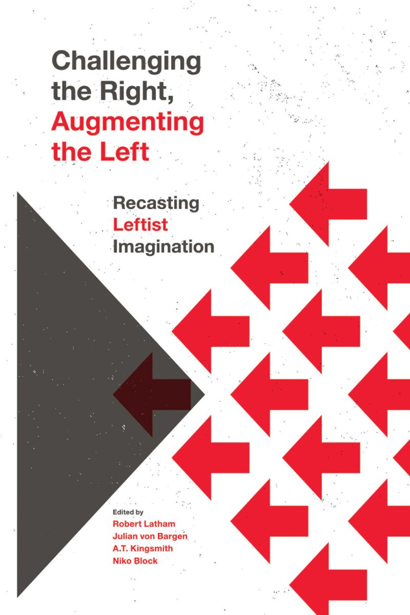 Book cover featuring red arrows pointing left against a white background and a dark triangular shape on the left side with one burgundy arrow.
