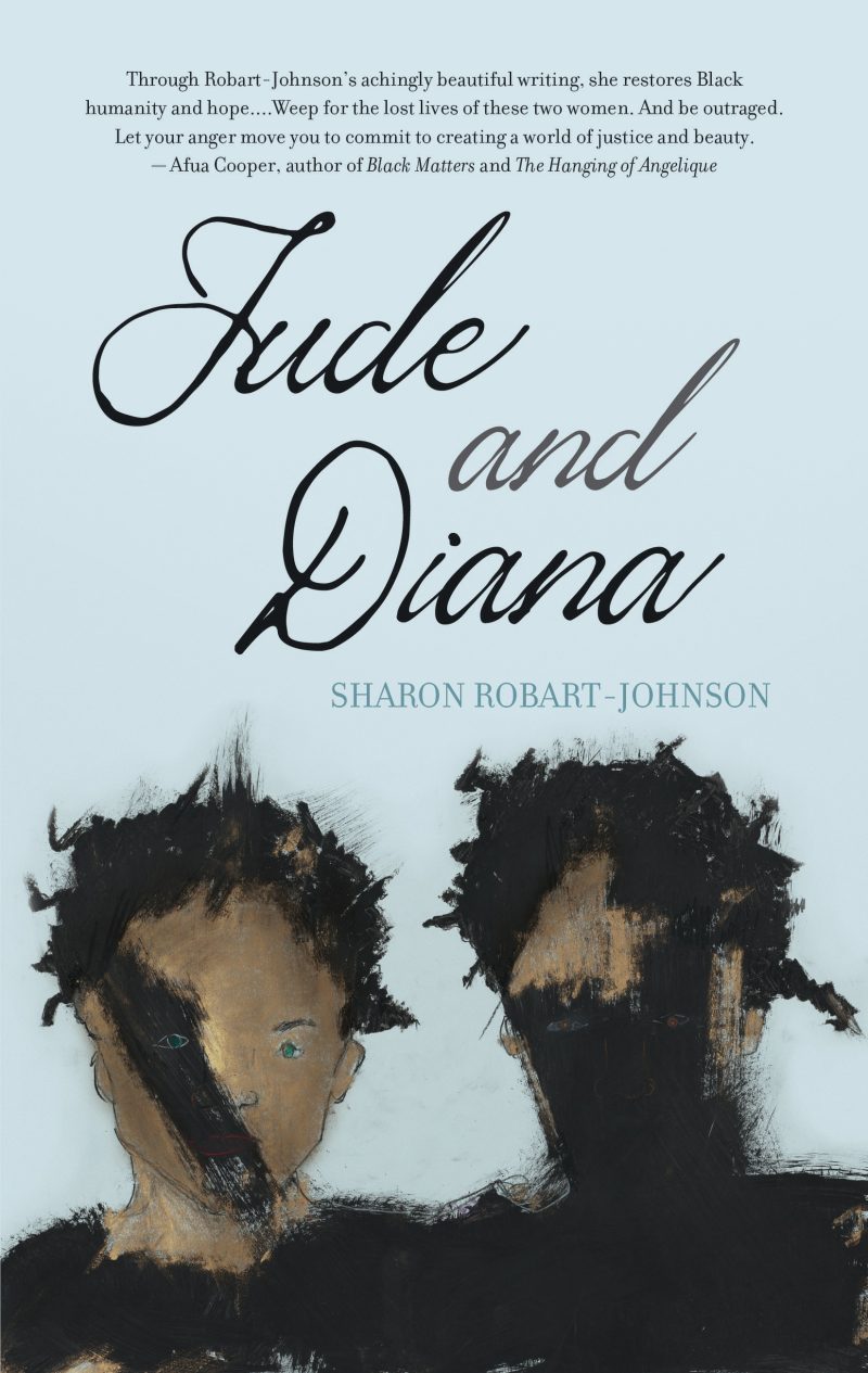 Book cover for "Jude and Diana" by Sharon Robart-Johnson featuring two illustrated silhouetted profiles against a light blue background.