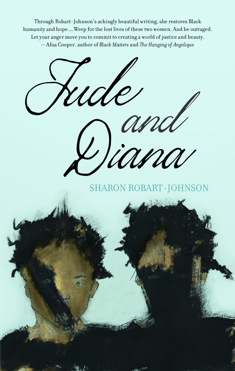 Book cover for "Jude and Diana" by Sharon Robart-Johnson featuring two illustrated figures with dark hair against a light blue background.