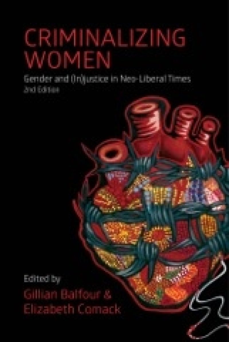 Book cover titled "Criminalizing Women" featuring an ornate anatomical heart illustration in red and gold tones.