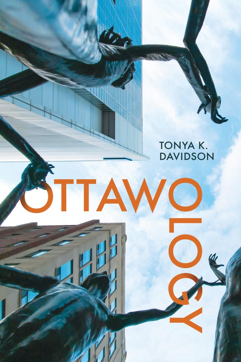 Book cover for "Ottawa 500" by Tonya K. Davidson featuring bronze statues of figures against modern city buildings and sky.