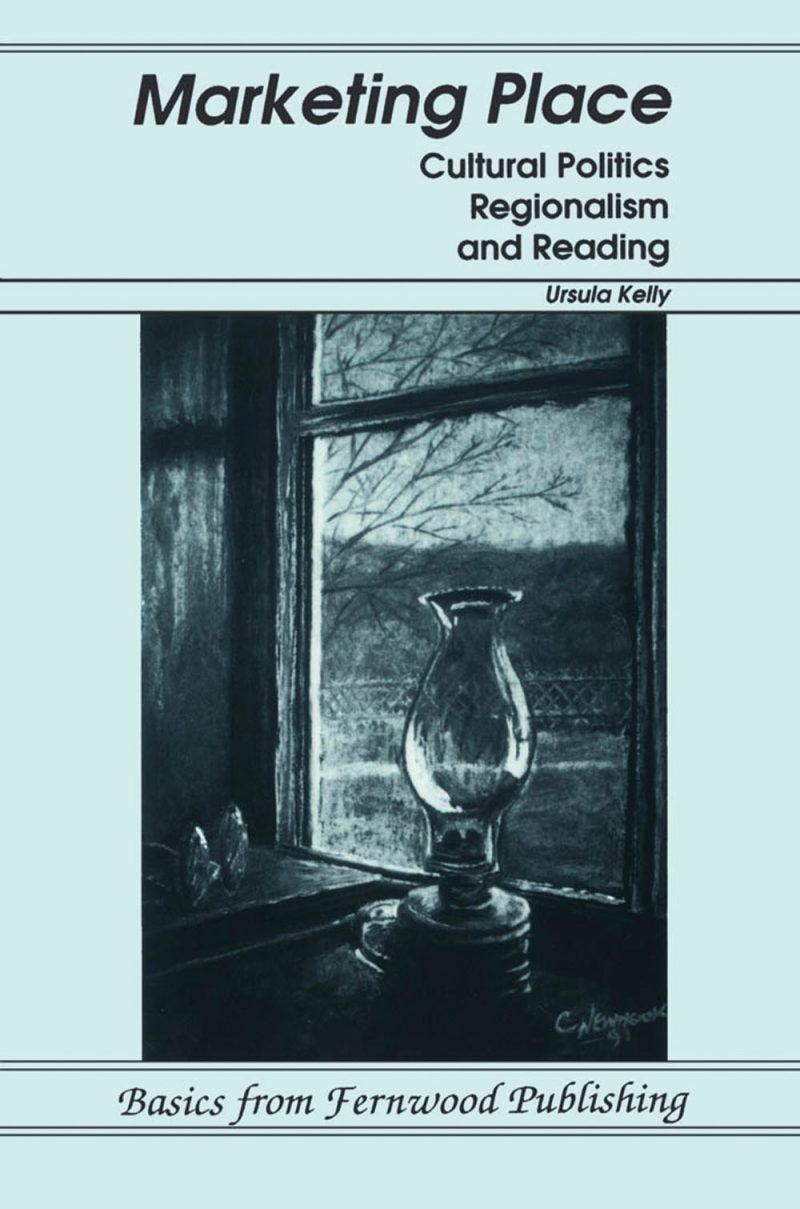 Book cover for "Marketing Place" by Ursula Kelly featuring a dark etching of a lamp in a window with bare tree branches visible outside.