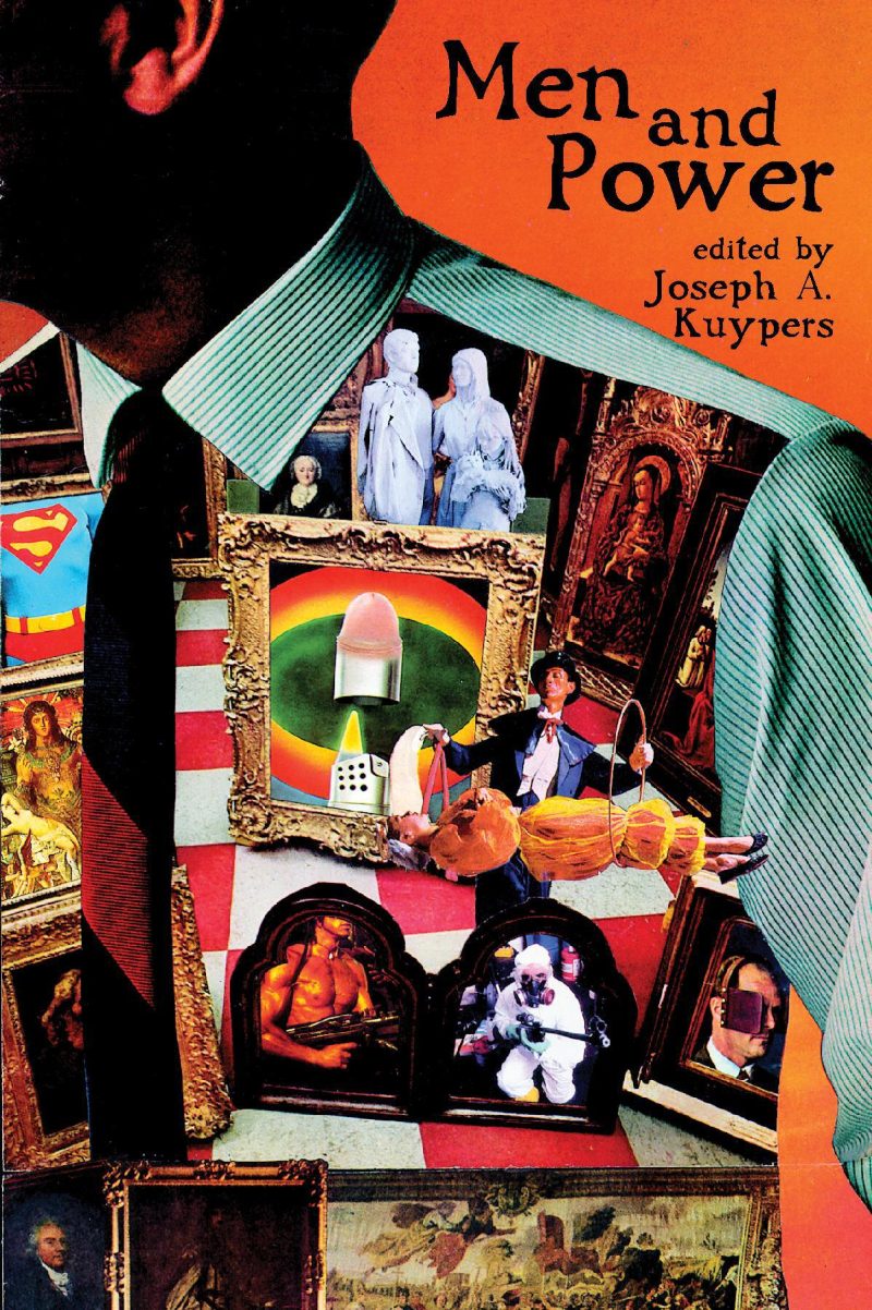 Book cover for "Men and Power" edited by Joseph A. Kuypers, featuring a collage of cultural imagery and framed photographs.