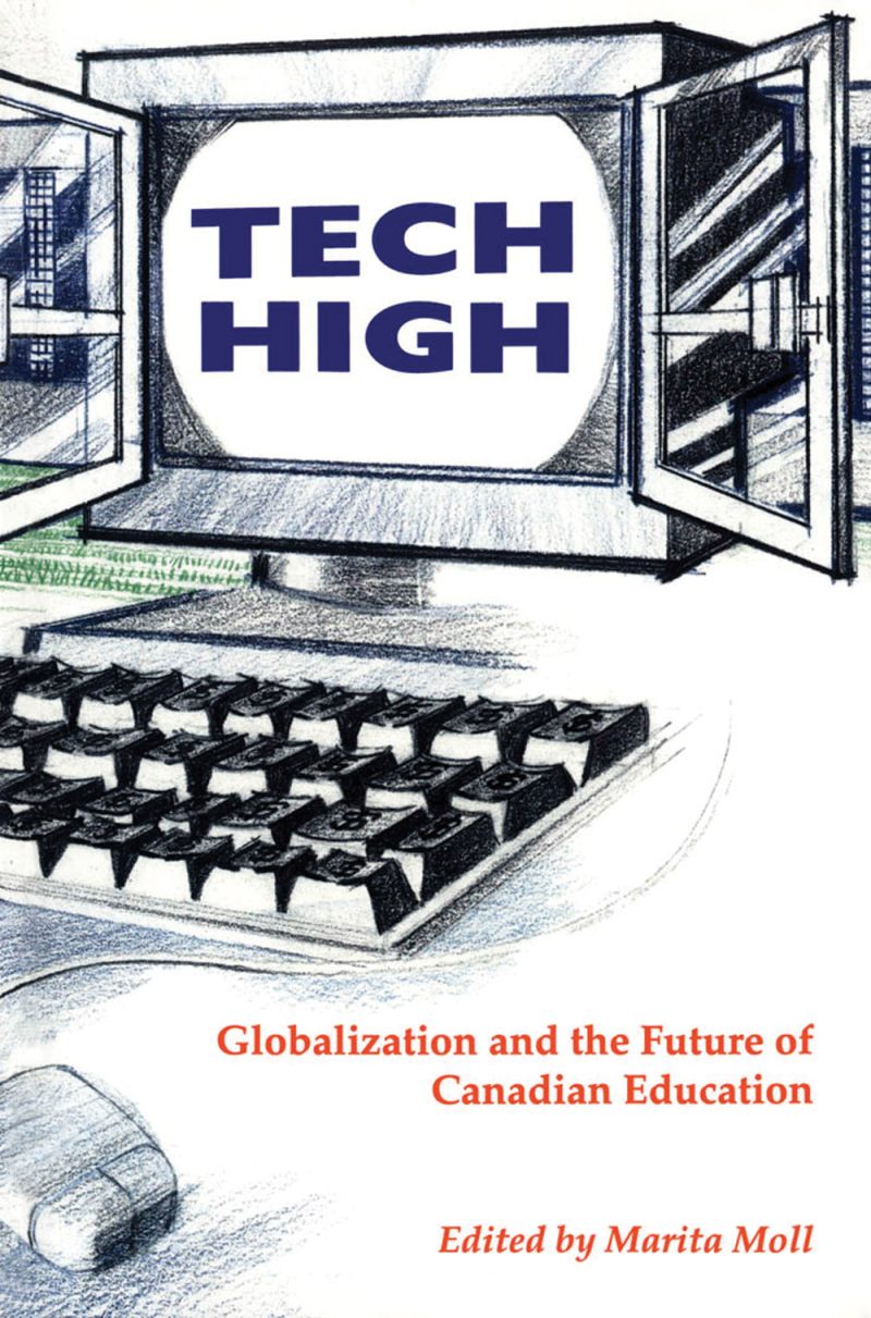 Book cover for "Tech High" showing a desktop computer with "TECH HIGH" on screen, surrounded by architectural sketches and a keyboard below.