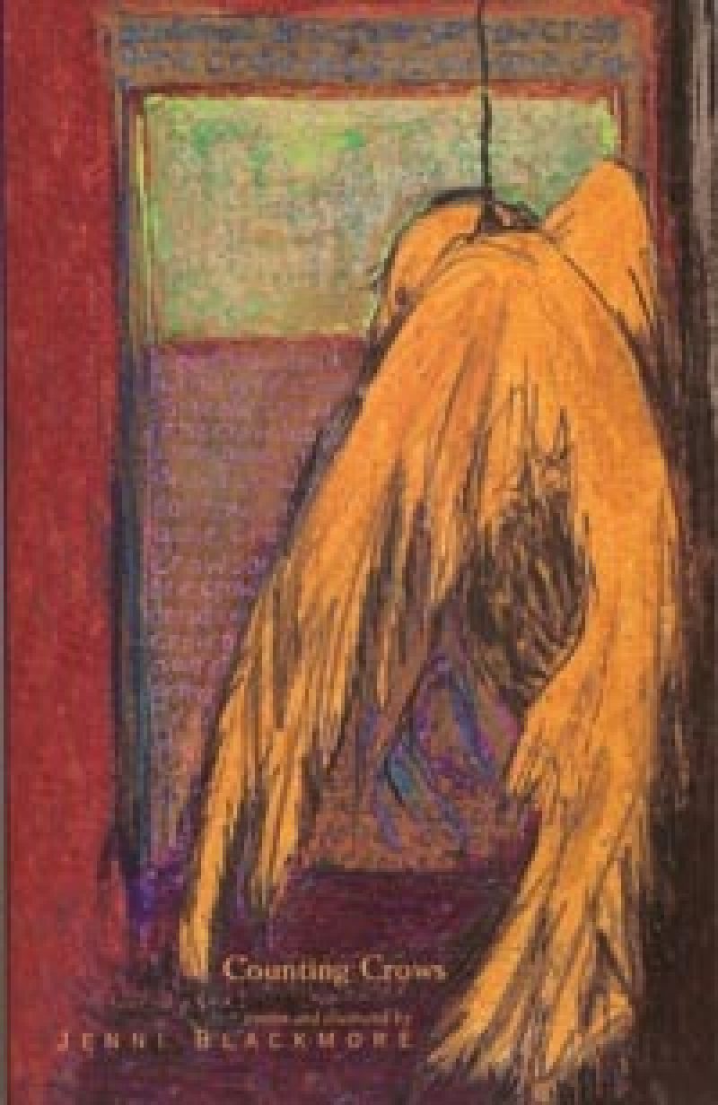 Book cover featuring large golden-orange wings against a red background, with purple text and "Counting Crows" by Jenni Blackmore at bottom.