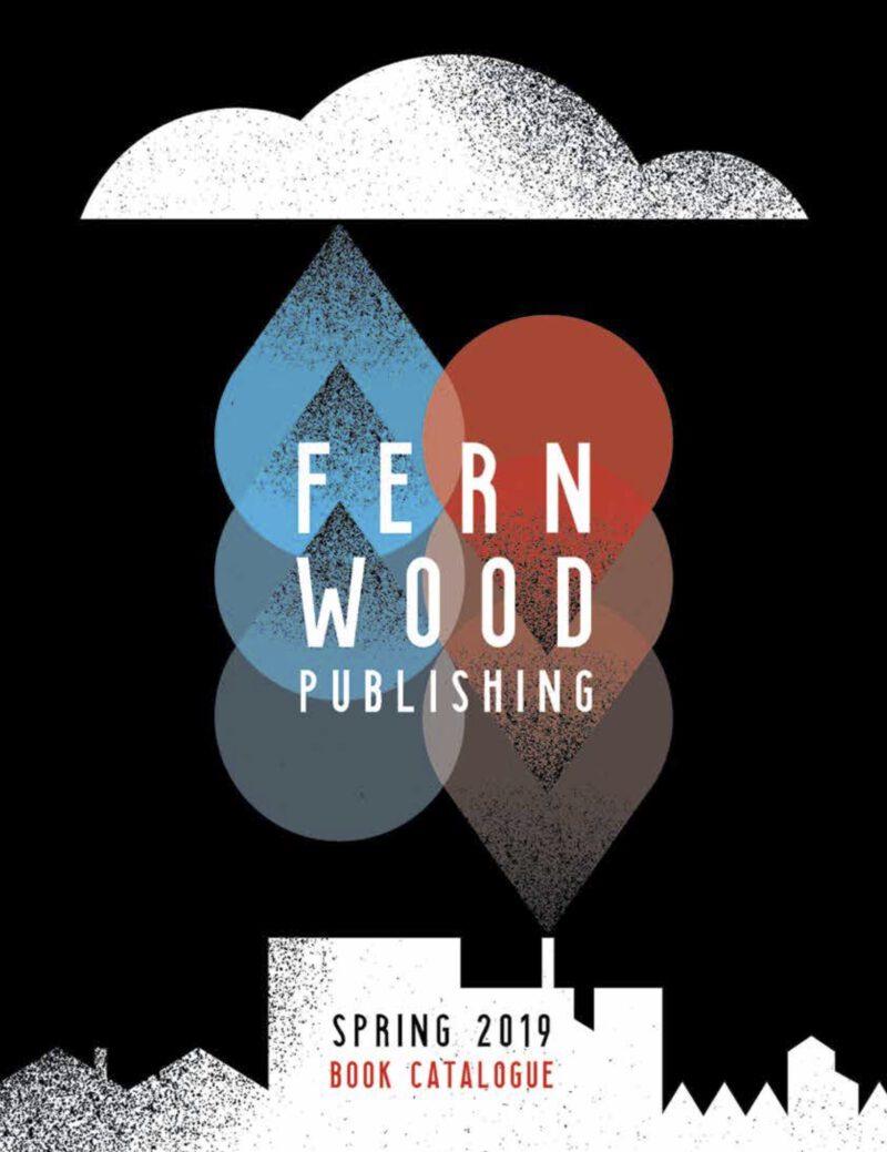 Fern Wood Publishing Spring 2019 book catalogue cover featuring overlapping colored shapes under clouds.