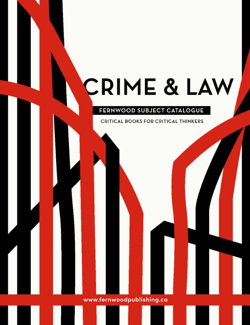 Cover of Fernwood Publishing's Crime & Law subject catalogue featuring bold red and black striped design with white background.