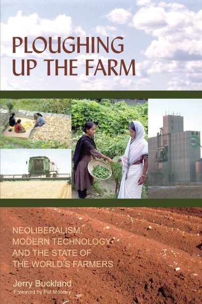 Book cover titled "Ploughing Up the Farm" featuring agricultural scenes including farmland, harvesting equipment, and people handling crops.