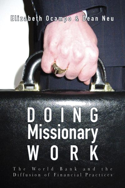 Book cover "Doing Missionary Work" by Elizabeth Ocampo & Dean Neu, showing a hand holding a black briefcase.