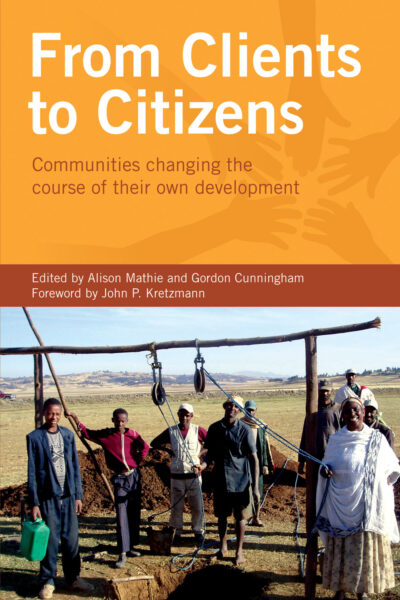 Book cover featuring a group of people standing together outdoors in a rural landscape under a wooden structure.