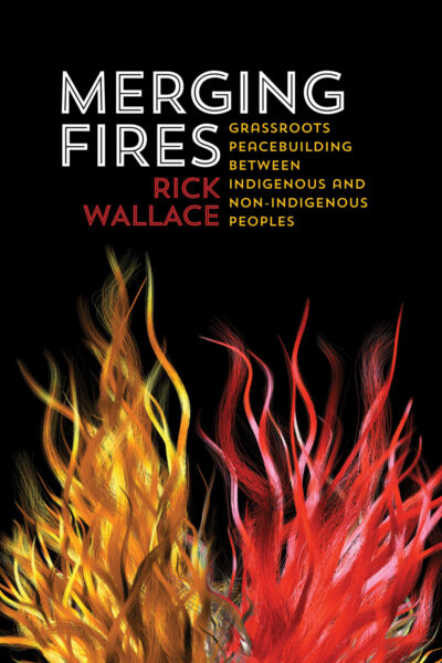 Book cover for "Merging Fires" by Rick Wallace featuring two flames in gold and red against a black background.
