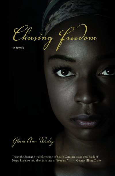 Book cover for "Chasing Freedom" by Gloria Ann Wesley featuring a close-up portrait of a person's face against a dark background with gold lettering.