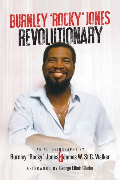 Book cover of "Burnley 'Rocky' Jones Revolutionary" featuring a smiling person in a light blue shirt against a white background.