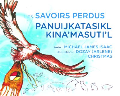 Book cover featuring a red and gold phoenix in flight against a turquoise background, with animal sketches below and French text crediting Michael James Isaac and Dozay (Arlene) Christmas.