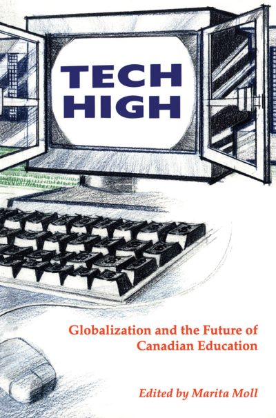 Book cover for "Tech High" showing a desktop computer with "TECH HIGH" on screen, surrounded by architectural sketches and a keyboard below.