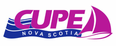 CUPE Nova Scotia logo featuring purple text and a stylized sailboat with blue wave design element.