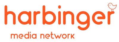 Harbinger Media Network logo in orange with a small bird icon on the right side.