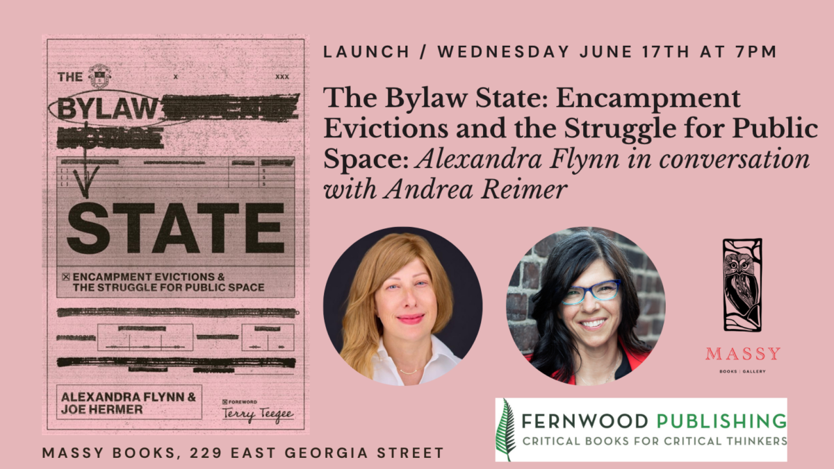 Book launch event poster for "The Bylaw State" featuring authors Alexandra Flynn and Andrea Reimer, June 17 at 7pm at Massy Books.