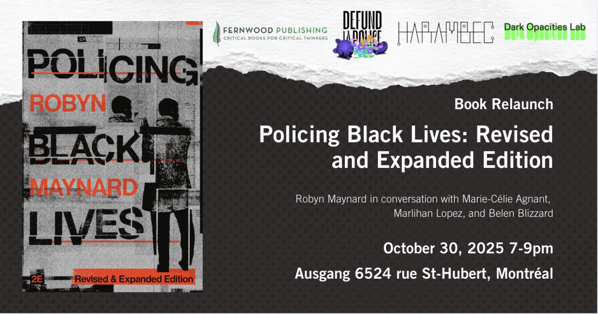 Book relaunch promotional poster for "Policing Black Lives: Revised and Expanded Edition" by Robyn Maynard, October 30, 2025.
